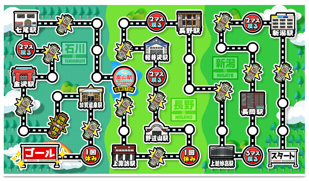 マップ：新潟・長野・石川 駅弁すごろく旅