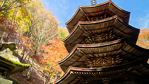 安楽寺 国宝・八角三重塔 と紅葉｜別所線で行く晩秋の塩田平